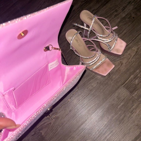 Pink rhinestone and glitter high heels with matching bag - Picture 4 of 6